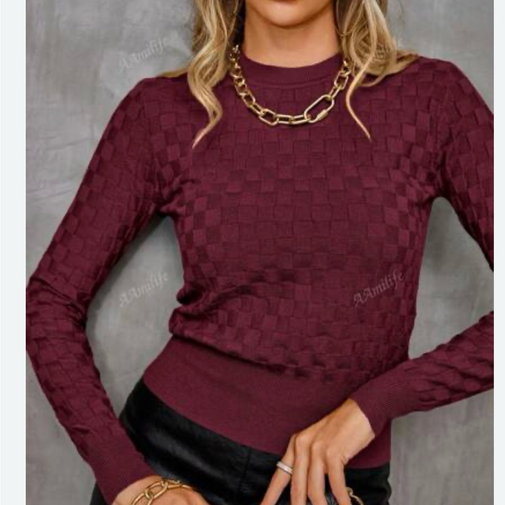 Warehouse Maroon Diamond Knit Top